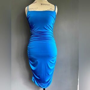 Gaze Blue Side Ruched Stretchy Sleeveless Evening Homecoming Party Mini Dress